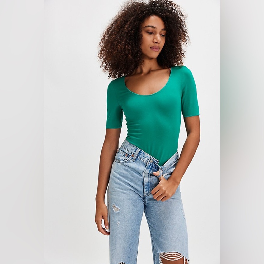 Free People High Noon Bodysuit NWOT Green Short Sleeve Shapewear